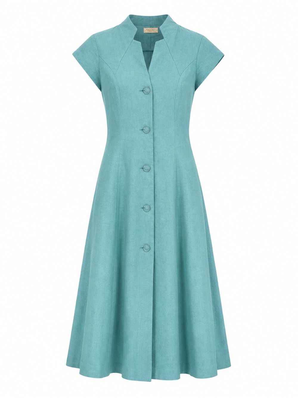 Vintage 90’s Geiger Austria 100% Linen Blue Midi Dress EU 38 US 8 Button Front - Picture 2 of 9